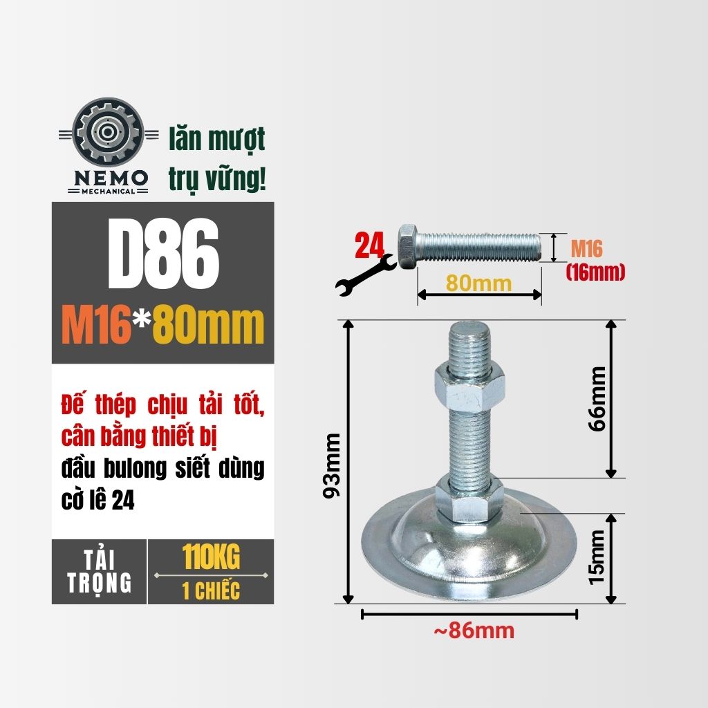 Chân Tăng Chỉnh Đế Thép Mạ Kẽm – Giải Pháp Cân Bằng Bàn Thao Tác & Băng Tải (M10, M12, M16)